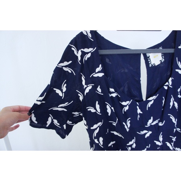 Maeve Anthropologie Fern Ruched Navy Print Dress - Picture 7 of 10